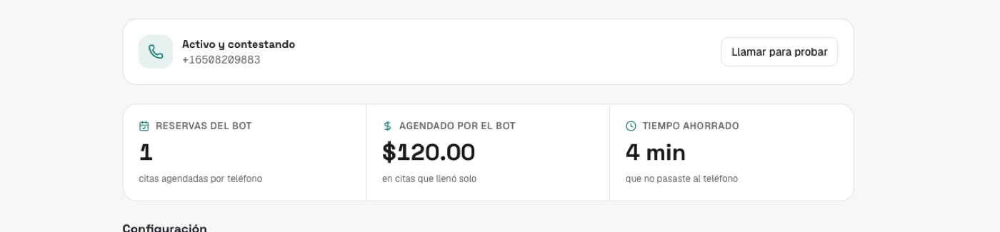 Métricas del recepcionista IA: reservas y dinero agendado