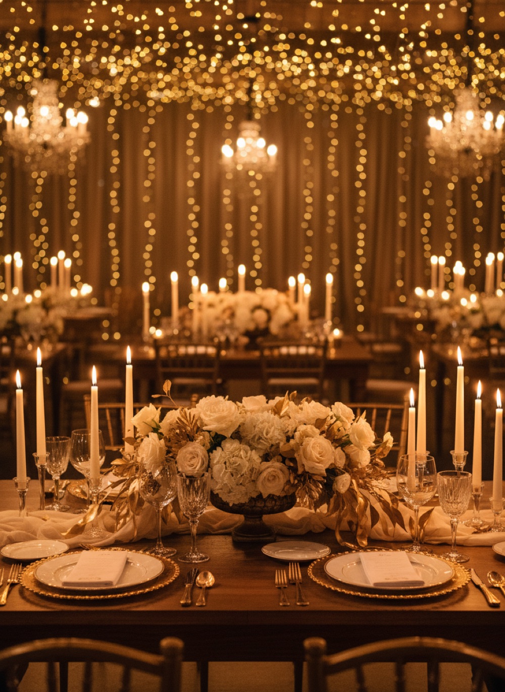 Invitación de boda digital editorial en oro sobre fondo noche